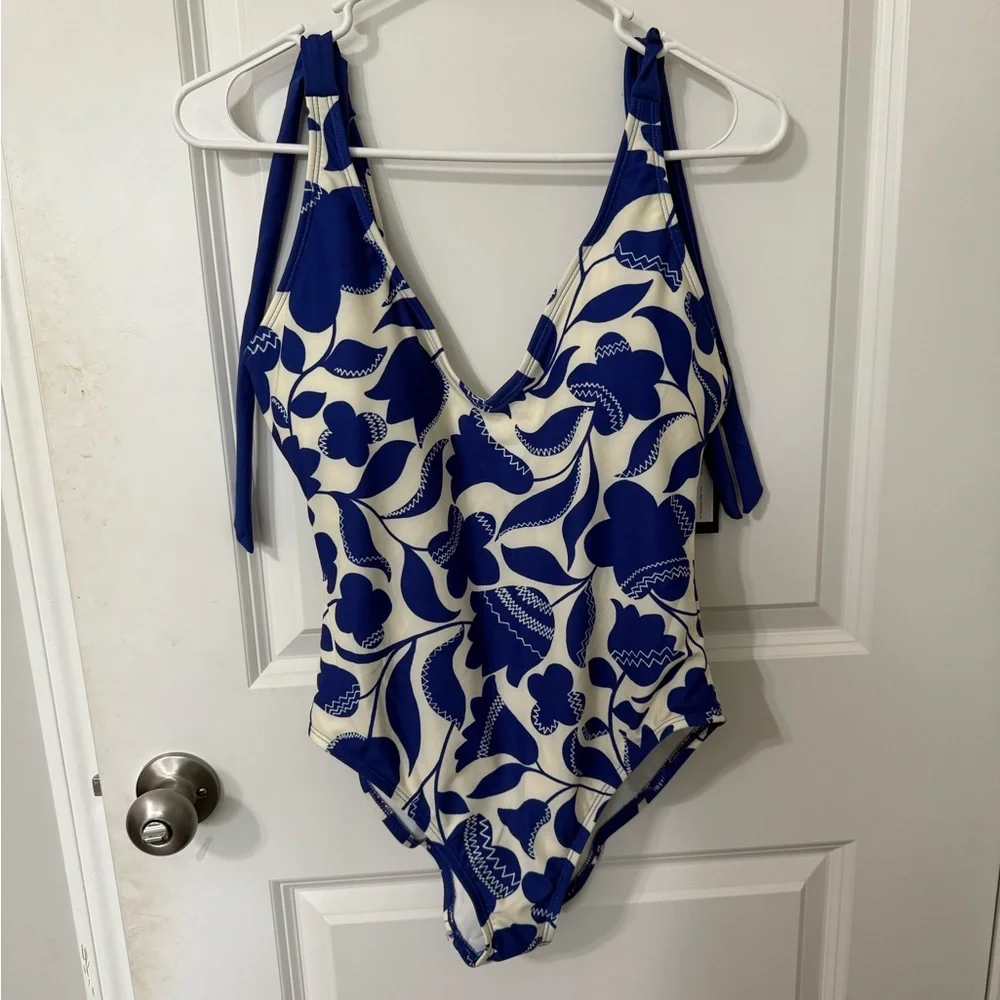 Kate Spade New York Shoulder Bow Tie‎ V-Neck One Piece Swimsuit large New